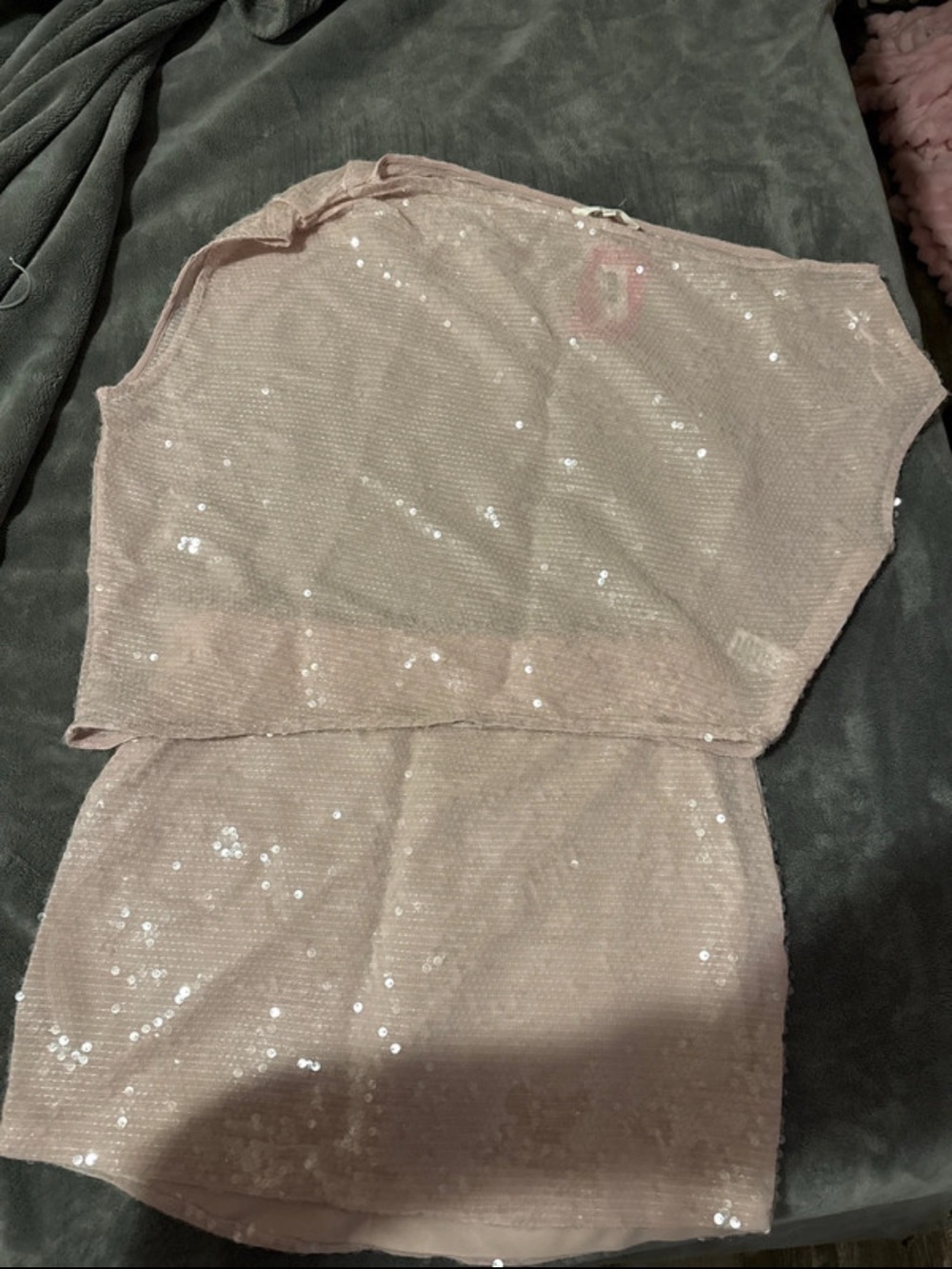 Sequin Bandeau Two-Piece Set in Light Blush Pink